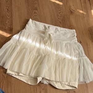 Ivory Popflex Layered Tulle Skort with Drawstring Waist